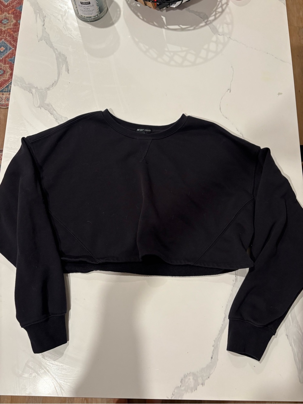 Beyond Yoga Relaxed Crop Black Fleece Crewneck Sweatshirt Size M - Picture 2 of 5